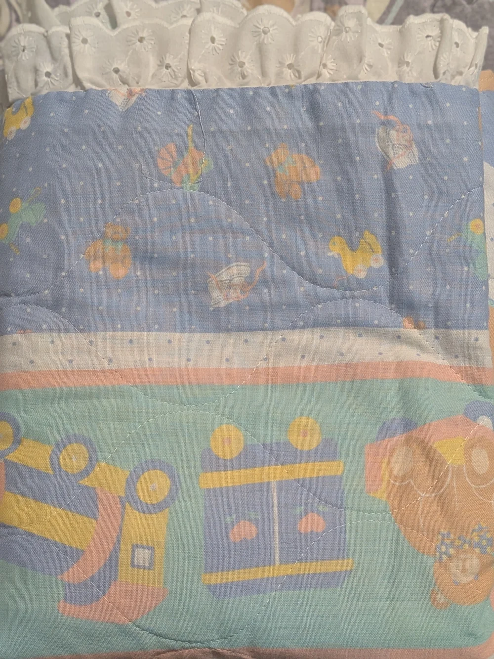 Nursery Baby Blanket - Pastel Blue Bedtime Train & Toys